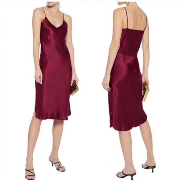 Elegant dark red silk dress - Picture 2 of 4